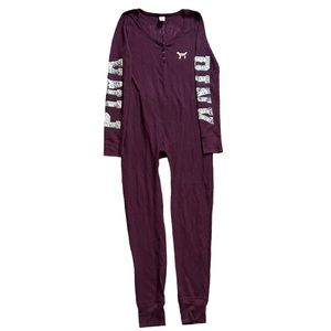 PINK Victorias Secret Sequin Naughty is the New Nice Long John Pajamas